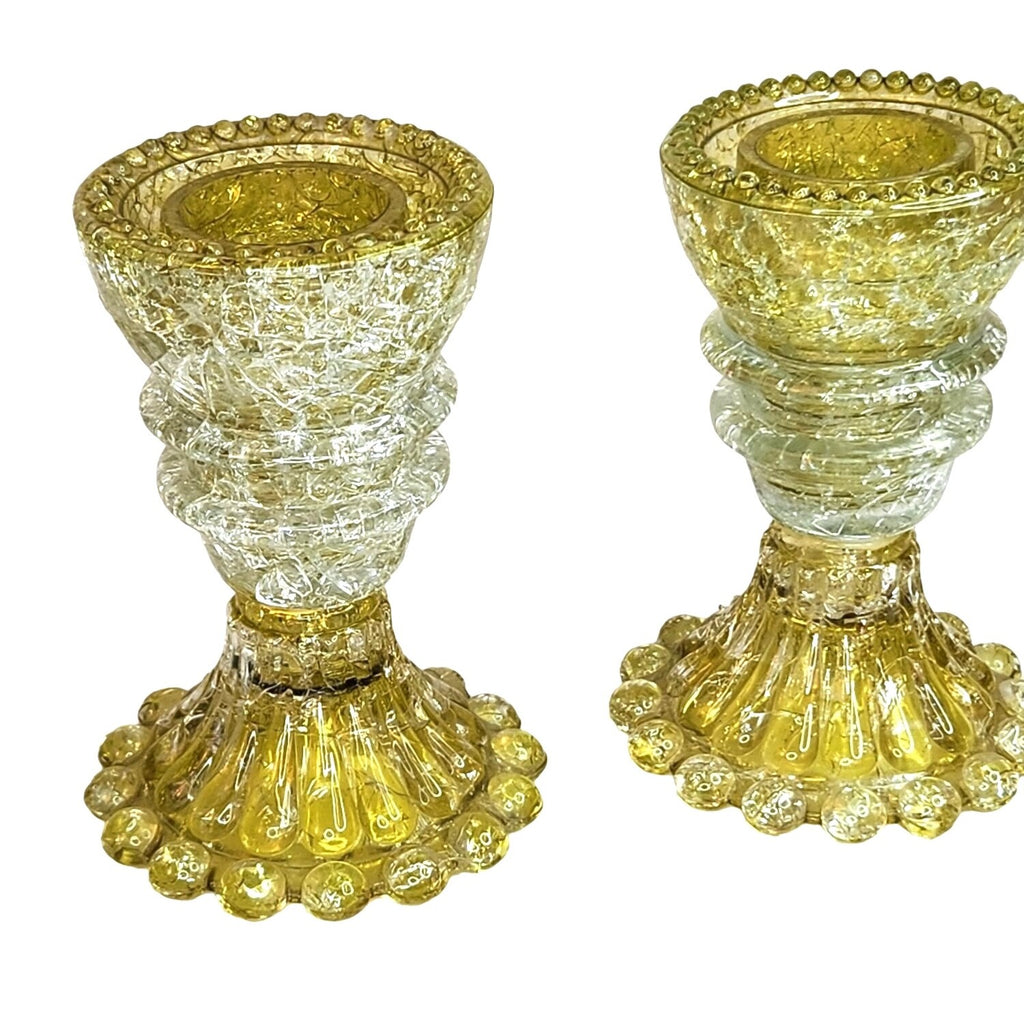 Set of 2 Upcycled Glass Insulator Candle Holders and Bud Vases, Yellow Crackle Glass, Vintage Handcrafted