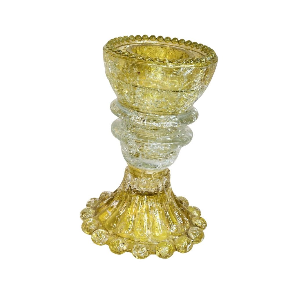 Set of 2 Upcycled Glass Insulator Candle Holders and Bud Vases, Yellow Crackle Glass, Vintage Handcrafted