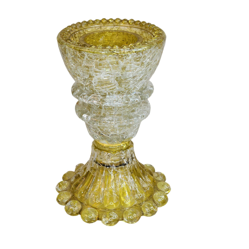 Set of 2 Upcycled Glass Insulator Candle Holders and Bud Vases, Yellow Crackle Glass, Vintage Handcrafted