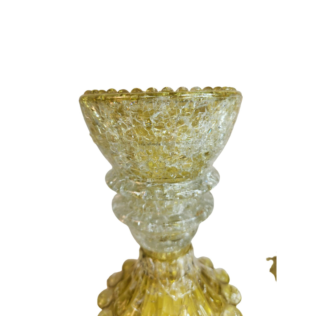 Set of 2 Upcycled Glass Insulator Candle Holders and Bud Vases, Yellow Crackle Glass, Vintage Handcrafted