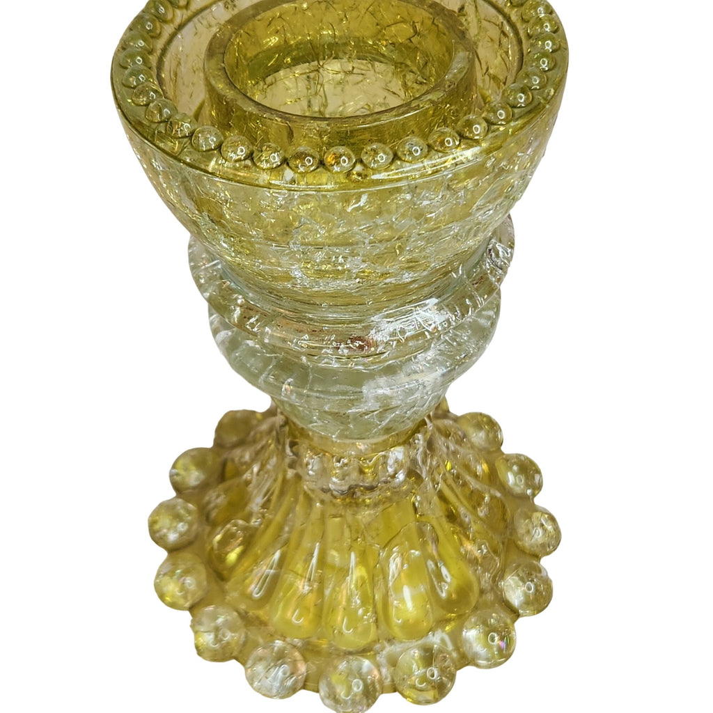 Set of 2 Upcycled Glass Insulator Candle Holders and Bud Vases, Yellow Crackle Glass, Vintage Handcrafted