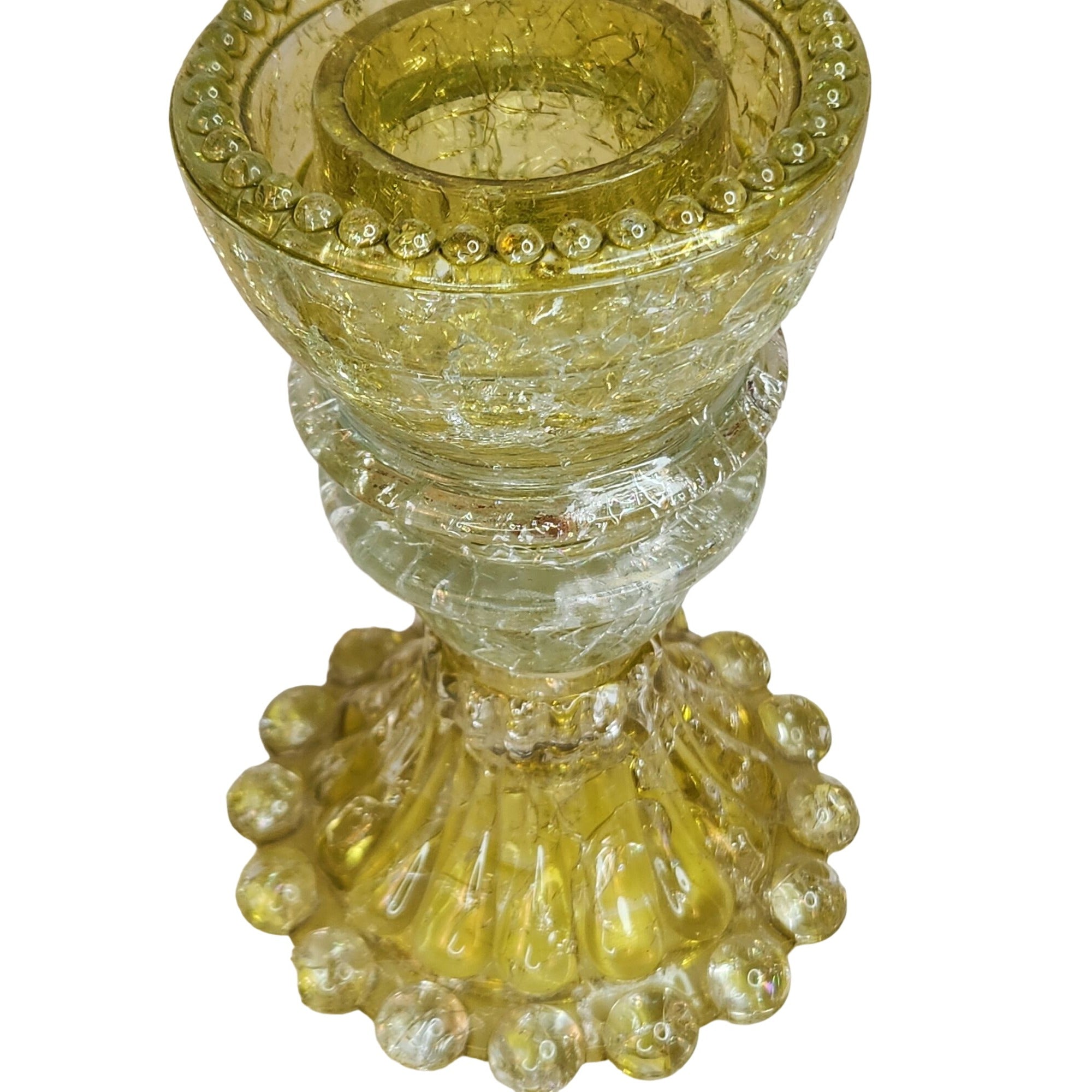 Set of 2 Upcycled Glass Insulator Candle Holders and Bud Vases, Yellow Crackle Glass, Vintage Handcrafted