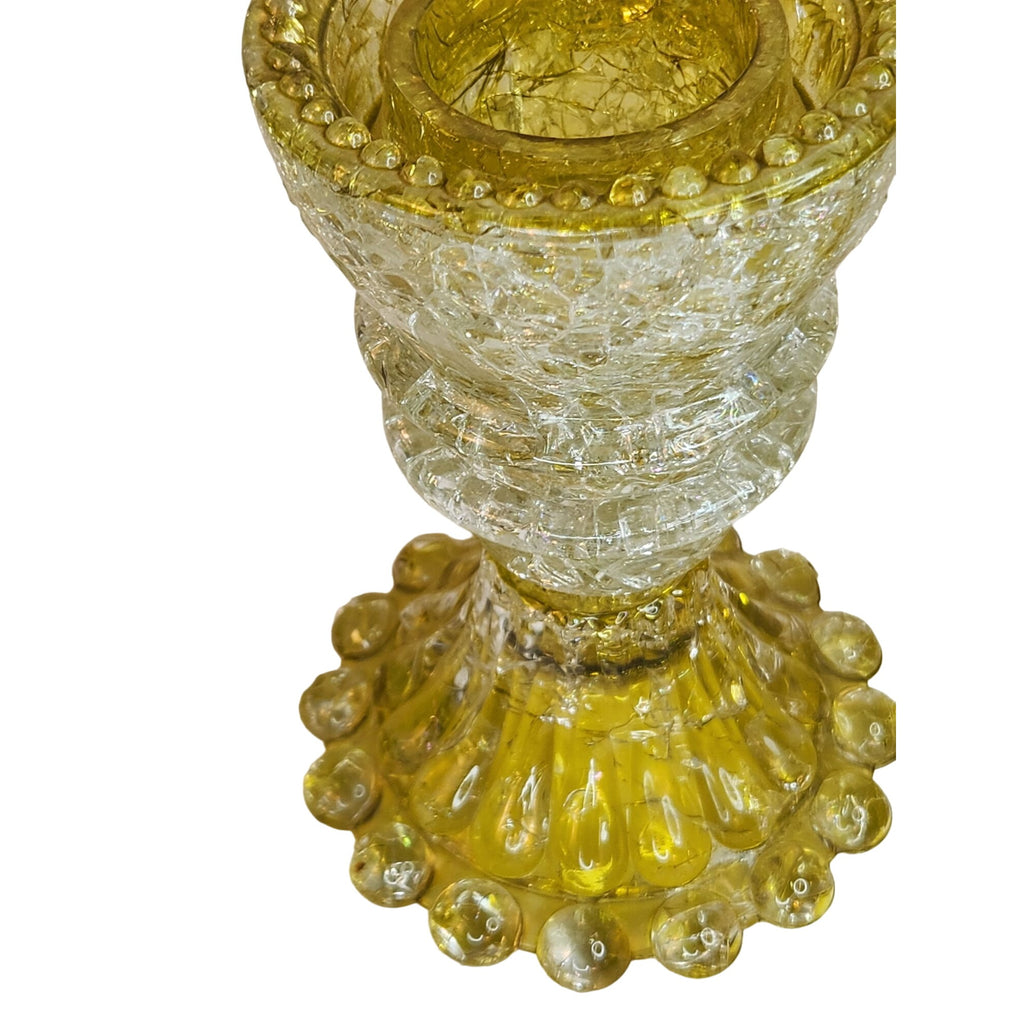 Set of 2 Upcycled Glass Insulator Candle Holders and Bud Vases, Yellow Crackle Glass, Vintage Handcrafted