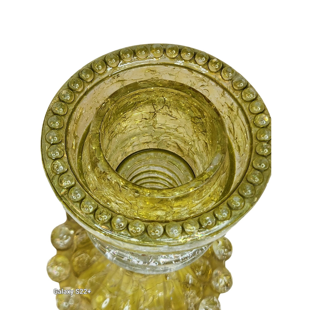 Set of 2 Upcycled Glass Insulator Candle Holders and Bud Vases, Yellow Crackle Glass, Vintage Handcrafted