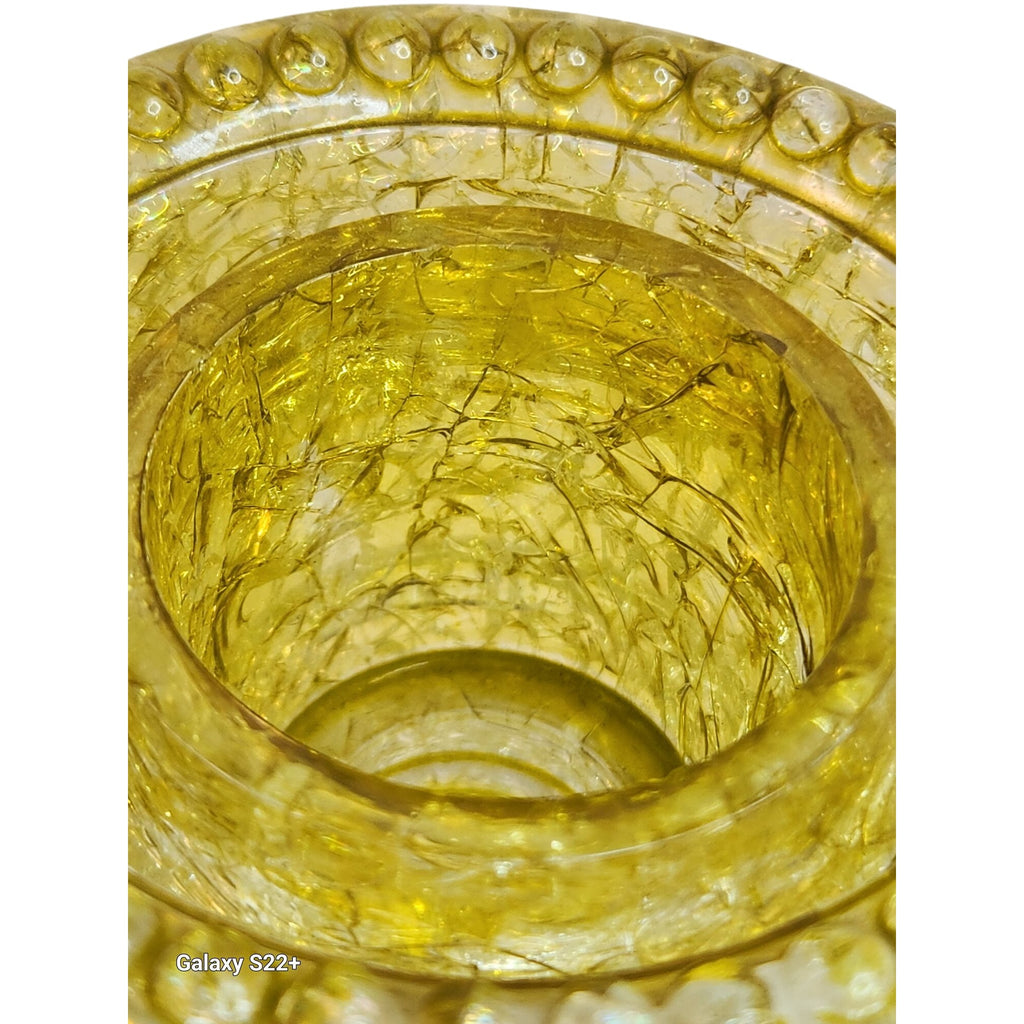 Set of 2 Upcycled Glass Insulator Candle Holders and Bud Vases, Yellow Crackle Glass, Vintage Handcrafted
