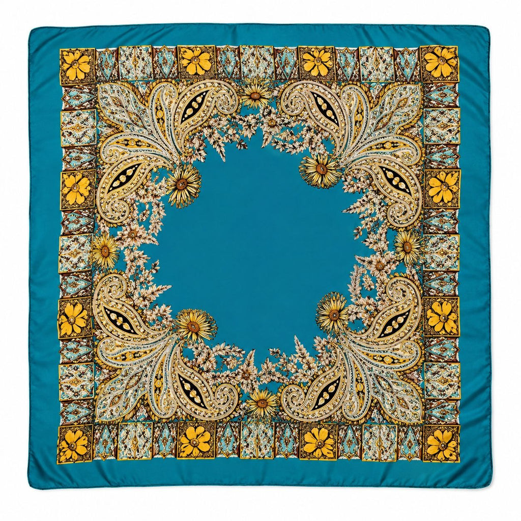 Turquoise Paisley Wild Rag Scarf 35x35 Satin Western Cowgirl Scarf Rodeo Boutique Fashion
