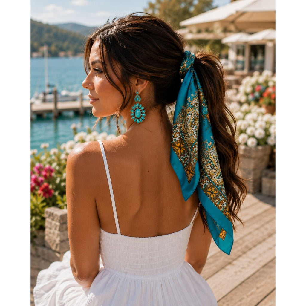 Turquoise Paisley Wild Rag Scarf 35x35 Satin Western Cowgirl Scarf Rodeo Boutique Fashion