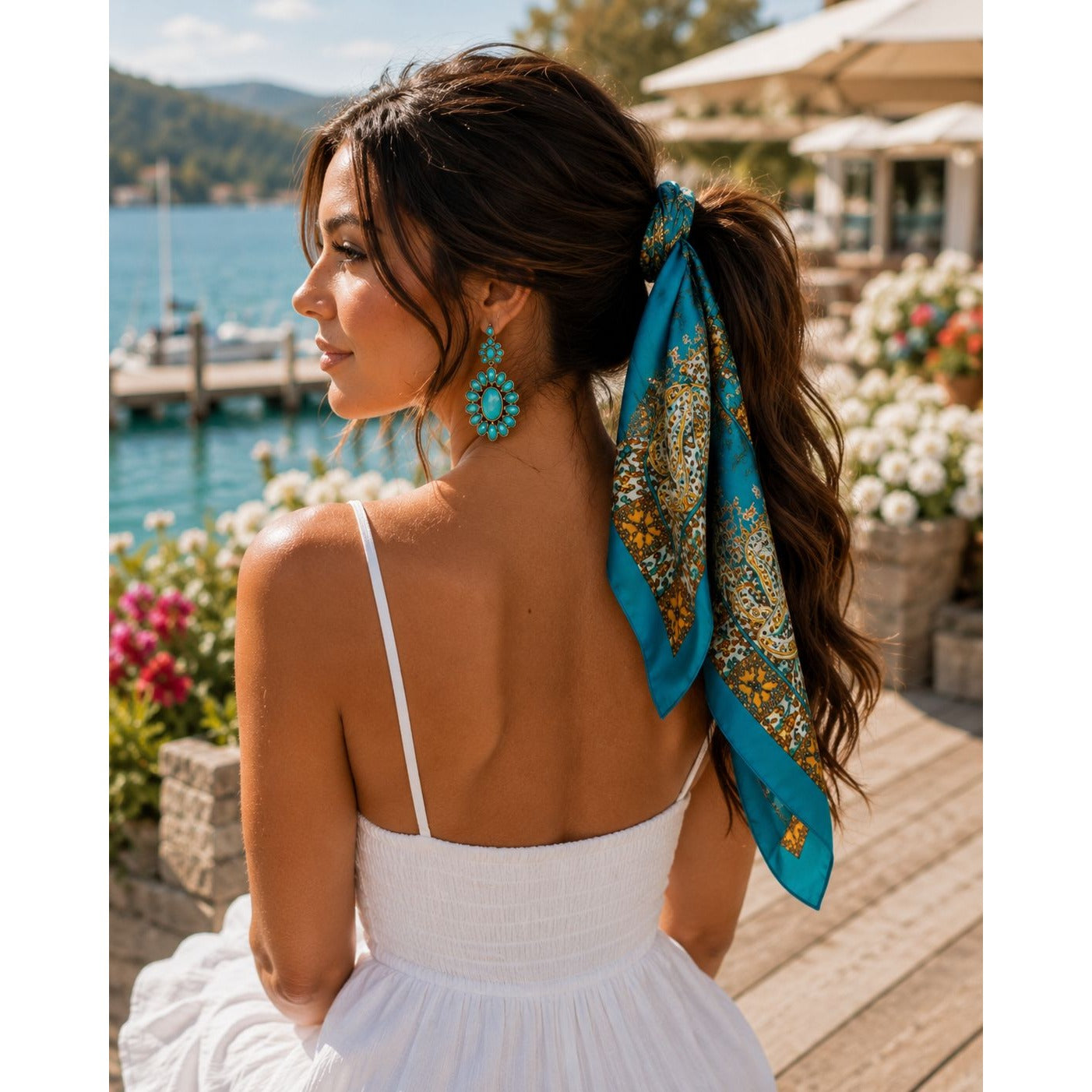 Turquoise Paisley Wild Rag Scarf 35x35 Satin Western Cowgirl Scarf Rodeo Boutique Fashion