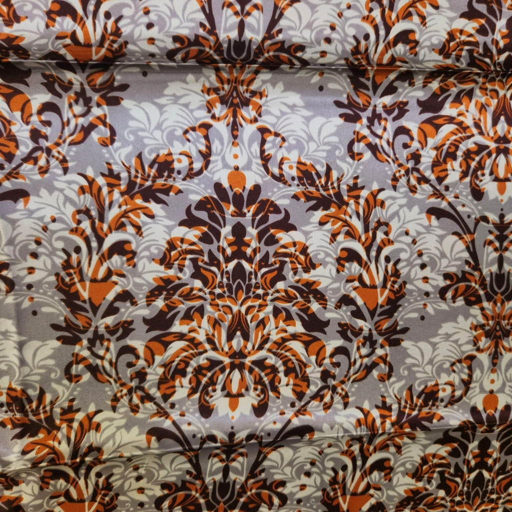 Cream Gray Rust Damask Wild Rag Scarf 35x35 Satin Polyester Western Cowgirl