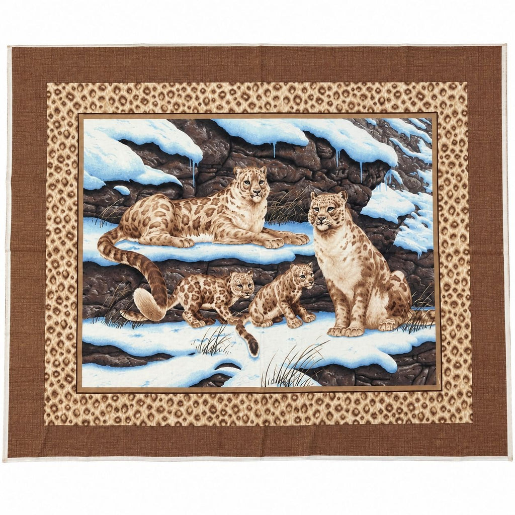 Vintage Cranston VIP Snow Leopard Fabric Panel, 34x44 Cotton Quilt Center