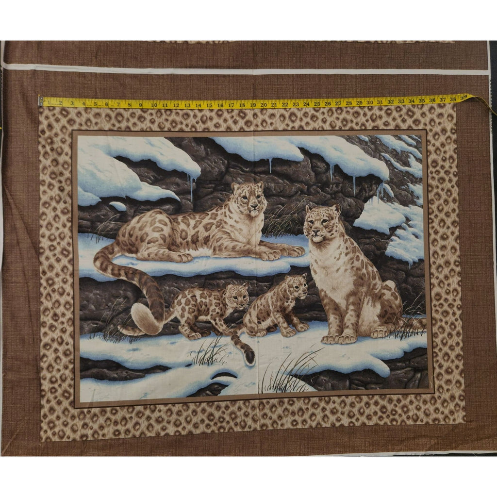 Vintage Cranston VIP Snow Leopard Fabric Panel, 34x44 Cotton Quilt Center