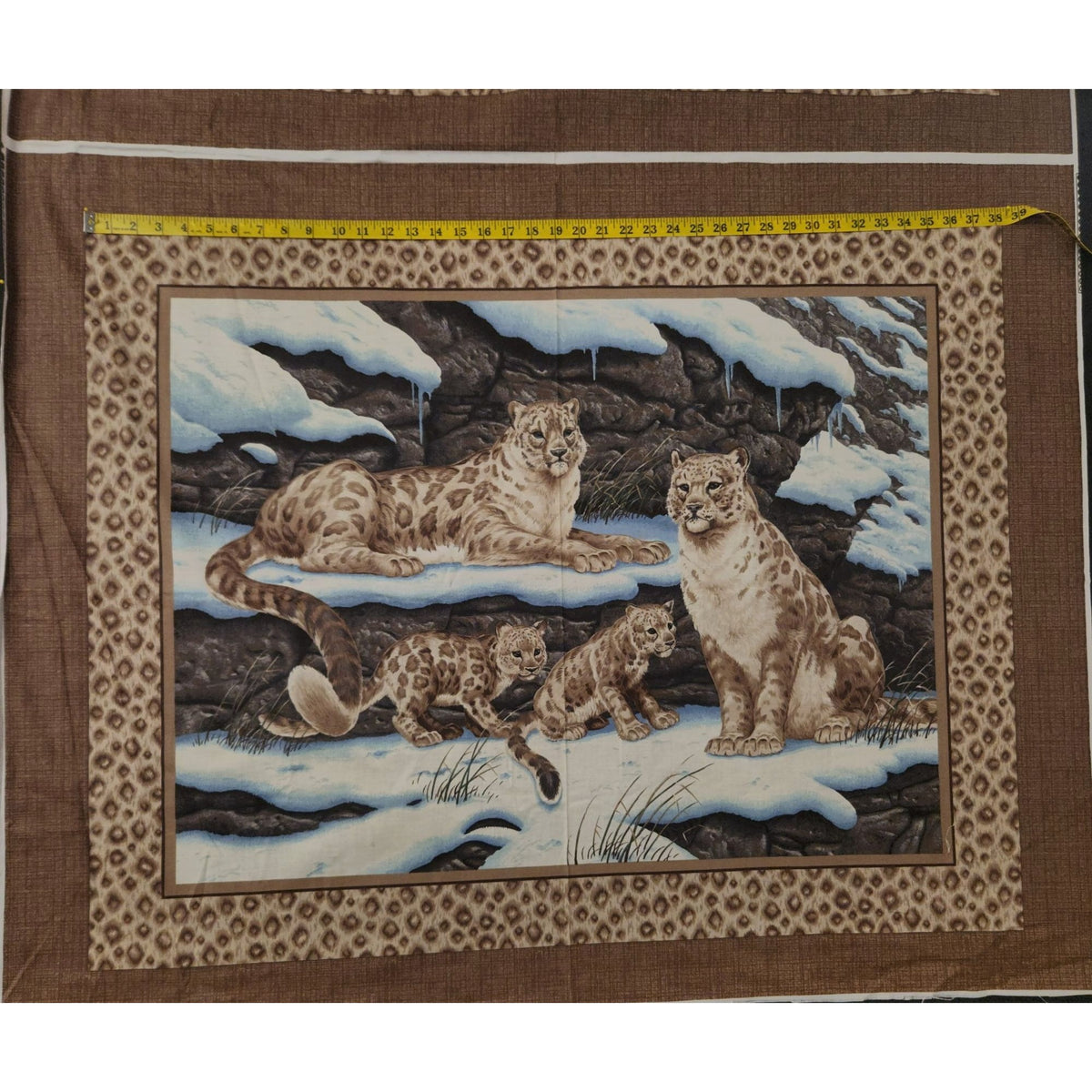 Vintage Cranston VIP Snow Leopard Fabric Panel, 34x44 Cotton Quilt Center