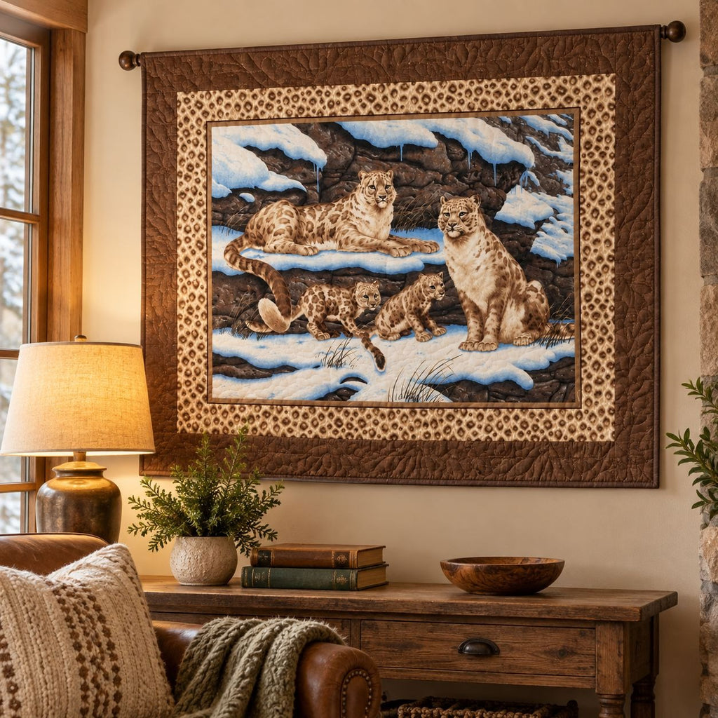 Vintage Cranston VIP Snow Leopard Fabric Panel, 34x44 Cotton Quilt Center