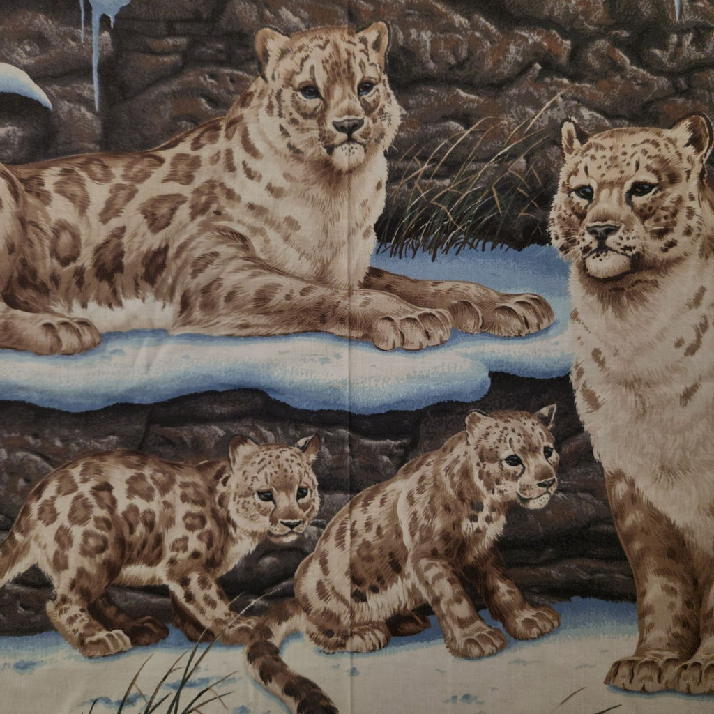 Vintage Cranston VIP Snow Leopard Fabric Panel, 34x44 Cotton Quilt Center
