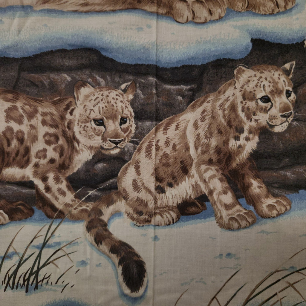 Vintage Cranston VIP Snow Leopard Fabric Panel, 34x44 Cotton Quilt Center