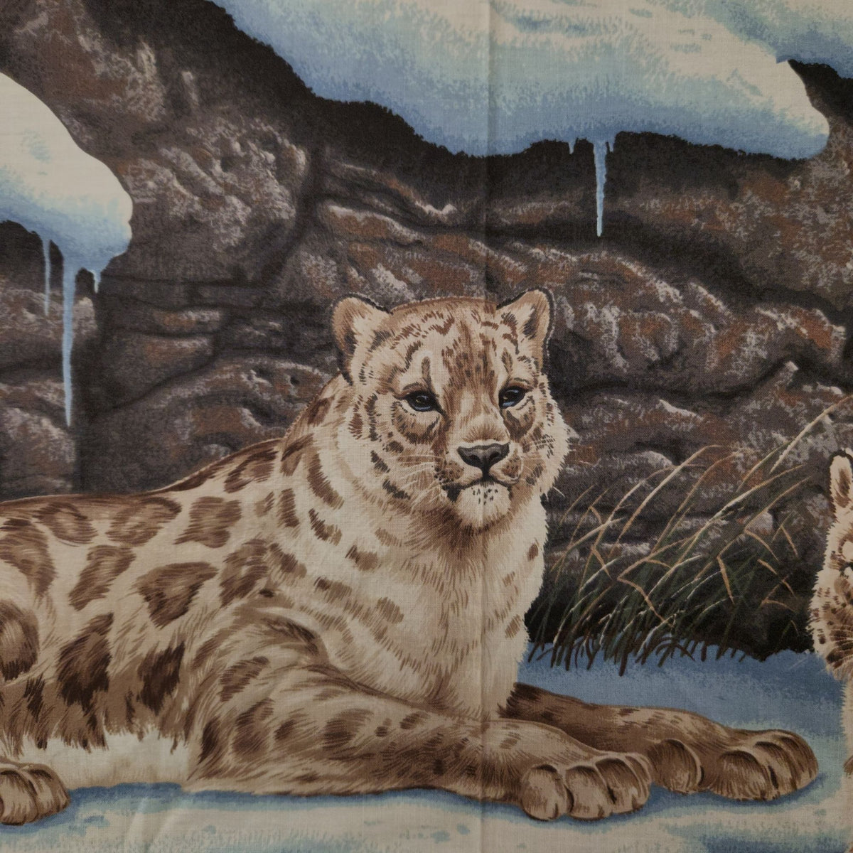 Vintage Cranston VIP Snow Leopard Fabric Panel, 34x44 Cotton Quilt Center