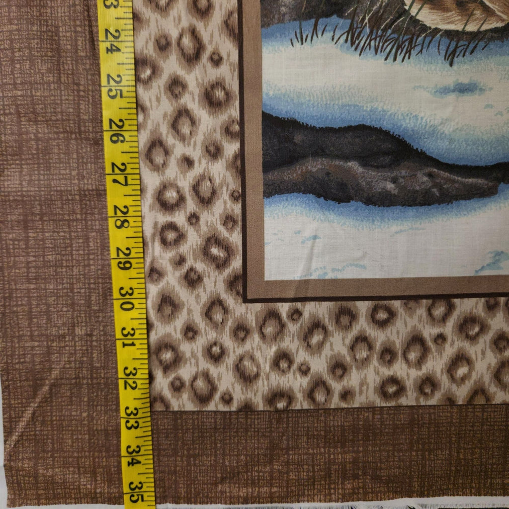 Vintage Cranston VIP Snow Leopard Fabric Panel, 34x44 Cotton Quilt Center
