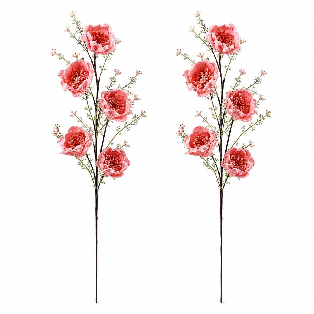 Coral Pink Artificial Silk Flower Stems Set of 2, 24 Inch Faux Floral Sprays