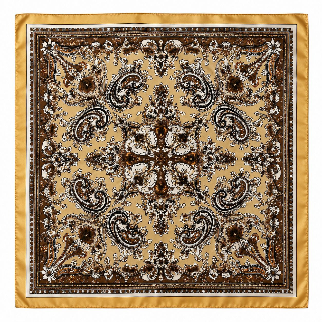 Gold Brown Paisley Wild Rag Scarf 35x35 Satin Western Cowgirl Cowboy Bandana