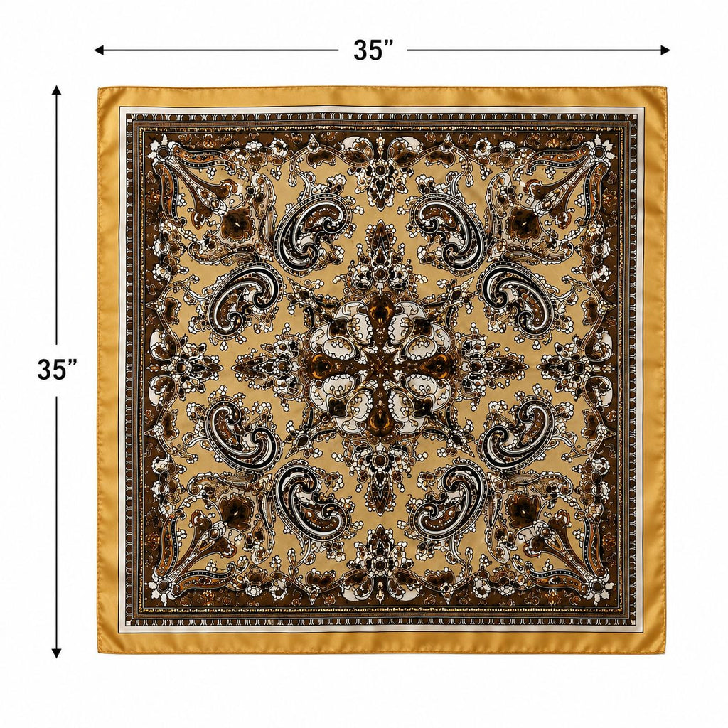 Gold Brown Paisley Wild Rag Scarf 35x35 Satin Western Cowgirl Cowboy Bandana