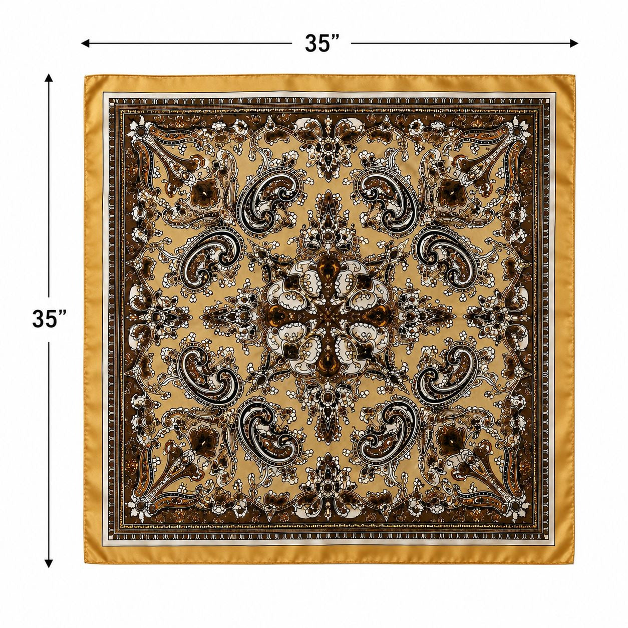 Gold Brown Paisley Wild Rag Scarf 35x35 Satin Western Cowgirl Cowboy Bandana
