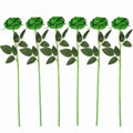 6 Artificial Green Rose Stems, 19 Inch Wired Faux Silk Flowers