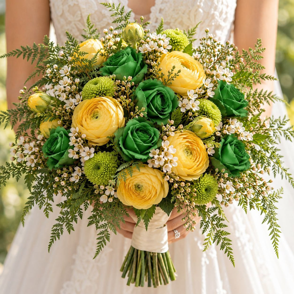6 Artificial Green Rose Stems, 19 Inch Wired Faux Silk Flowers for Bouquets