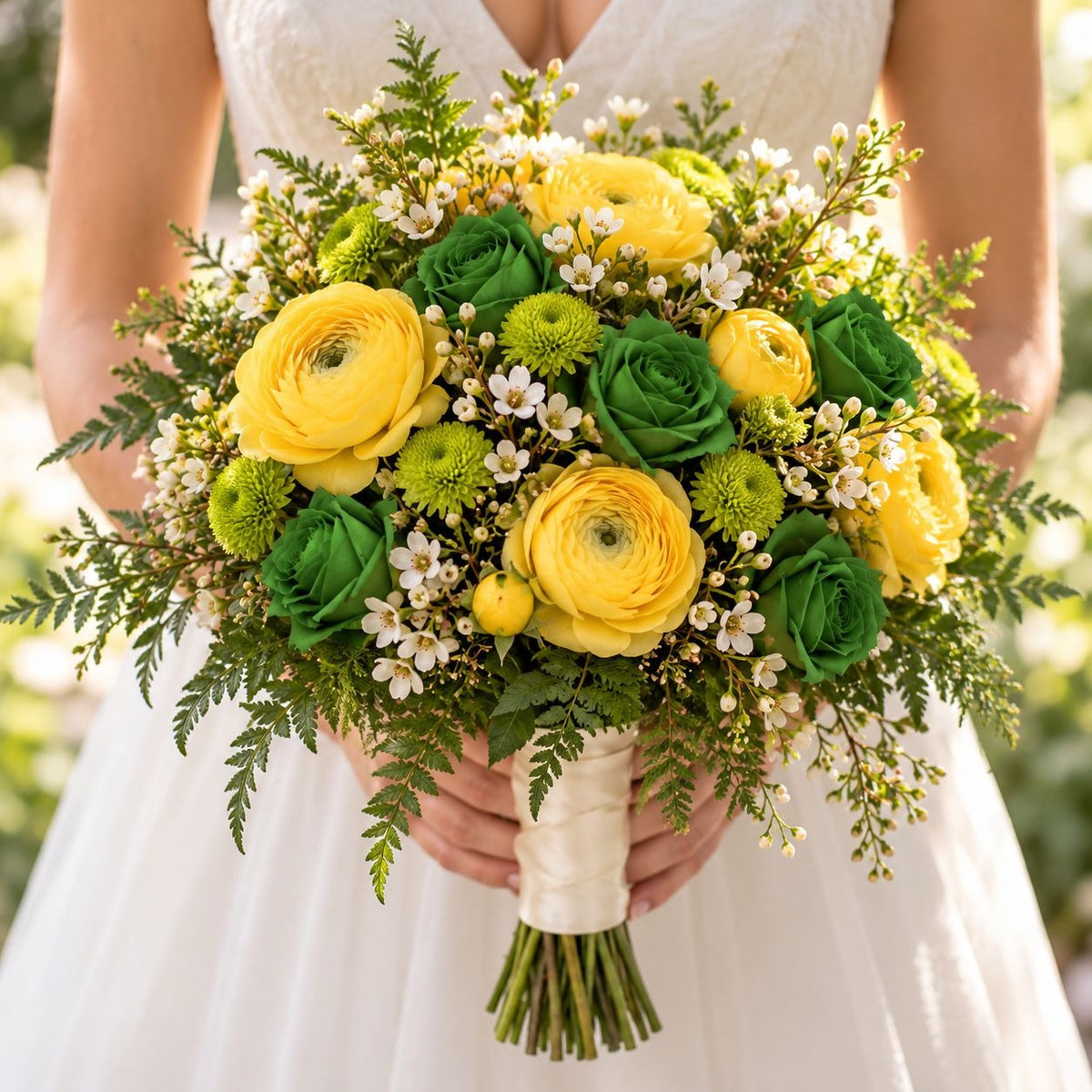 6 Artificial Green Rose Stems, 19 Inch Wired Faux Silk Flowers for Bouquets