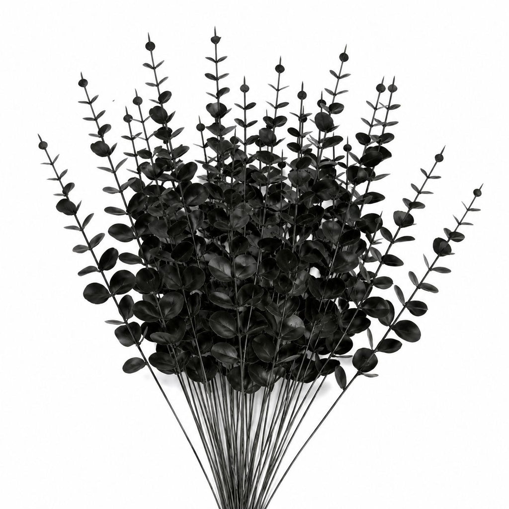 20 Black Eucalyptus Stems 14 Inch Faux Eucalyptus Picks Gothic Floral Stems Halloween Decor Wedding Greenery Vase Filler Wreath Supplies