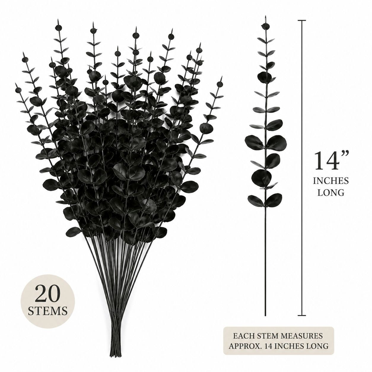 20 Black Eucalyptus Stems 14 Inch Faux Eucalyptus Picks Gothic Floral Stems Halloween Decor Wedding Greenery Vase Filler Wreath Supplies