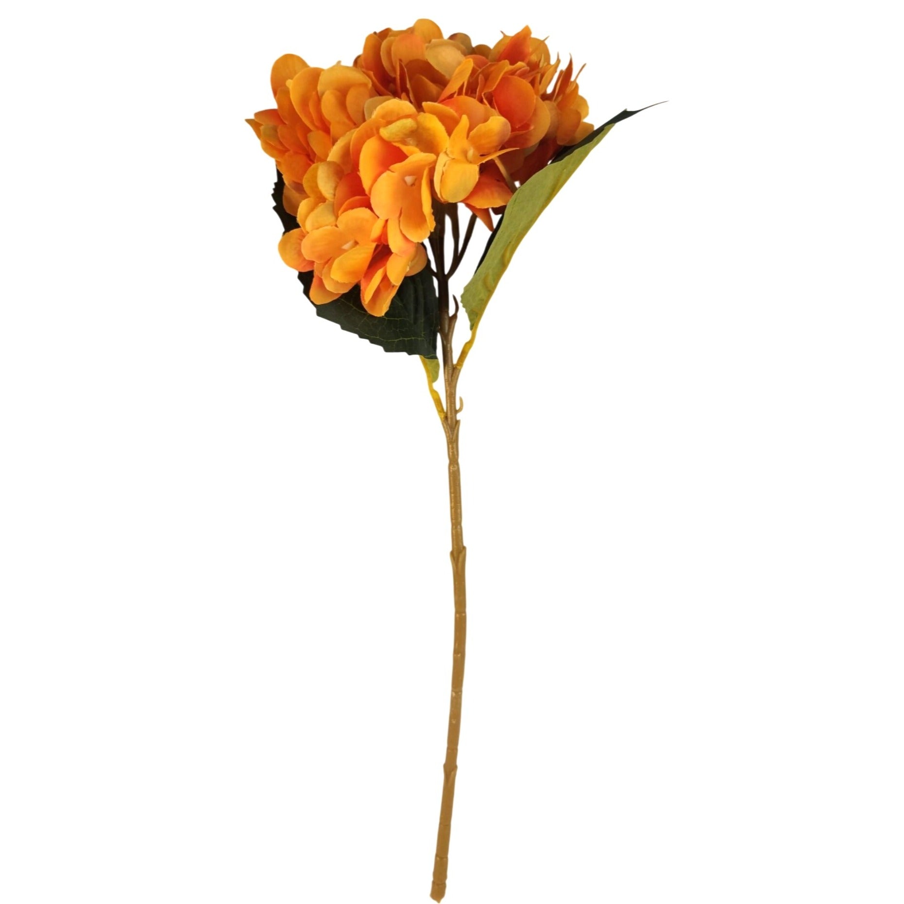 Orange Faux Hydrangea Stem 18 Inch Wedding Artificial Silk Flower Fall Event Decor