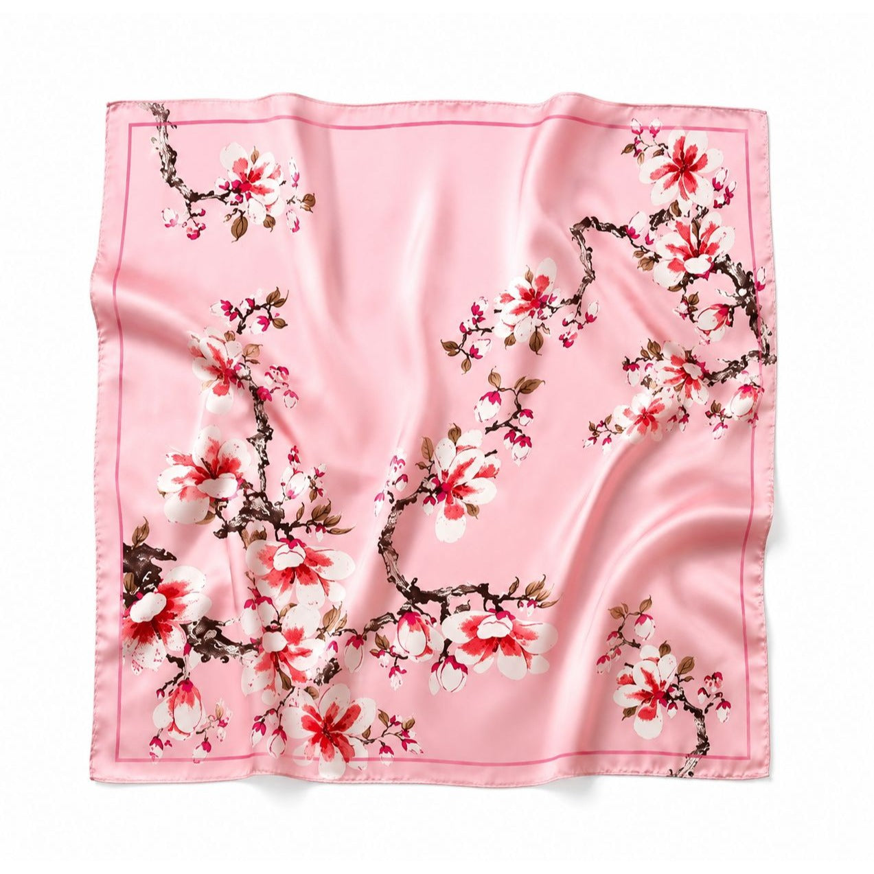 Pink Magnolia Satin Scarf 35x35 Floral Square Hair Head Neck Scarf for Women
