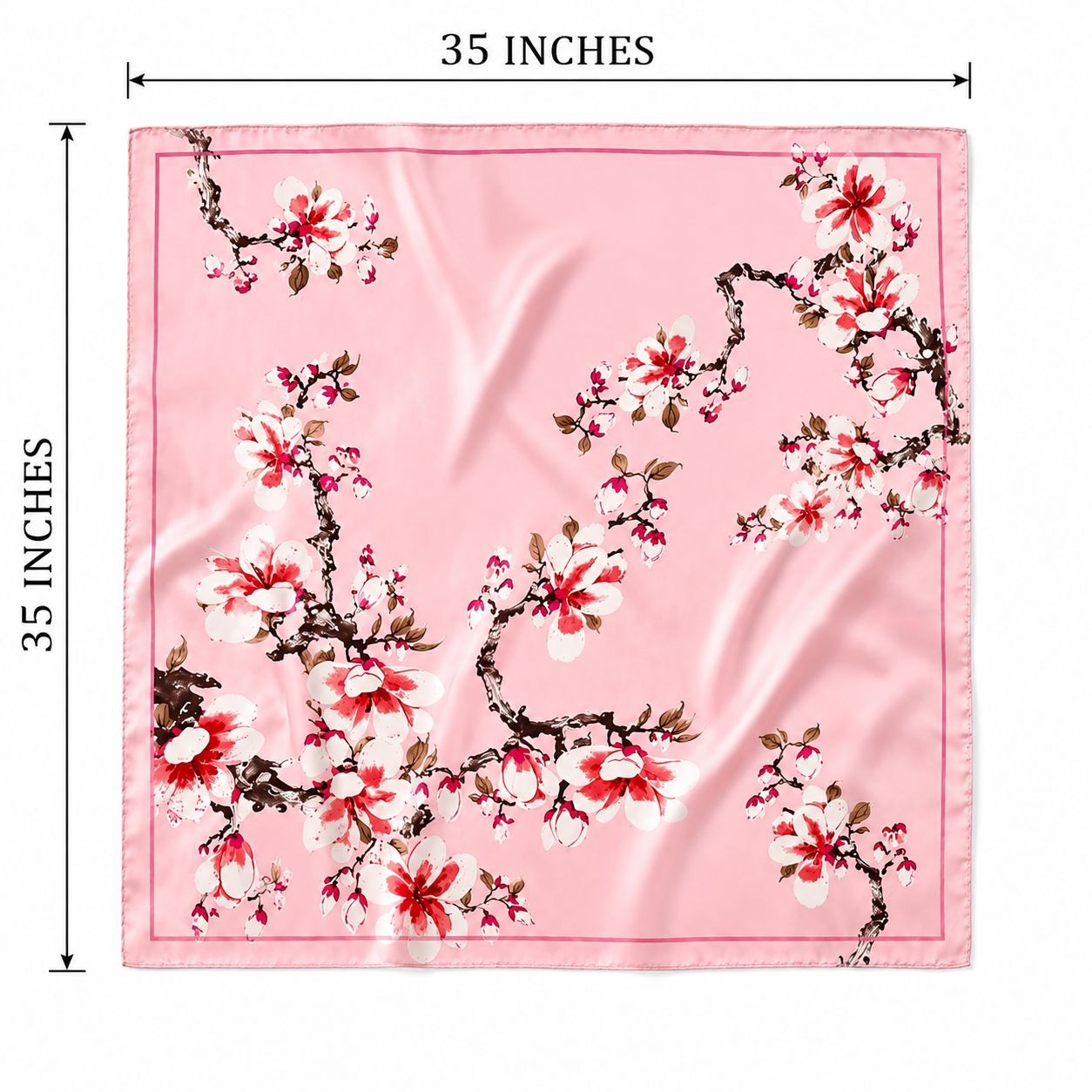 Pink Magnolia Satin Scarf 35x35 Floral Square Hair Head Neck Scarf for Women