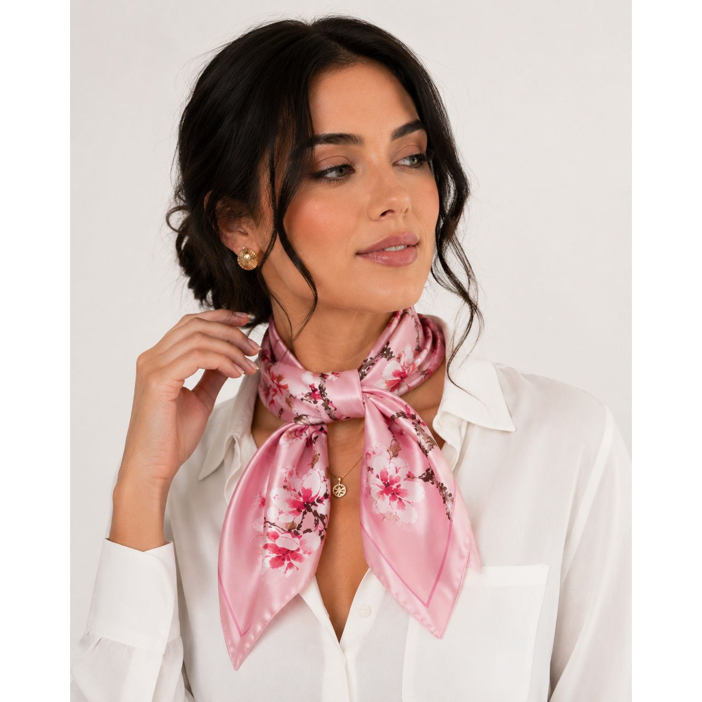 Pink Magnolia Satin Scarf 35x35 Floral Square Hair Head Neck Scarf for Women