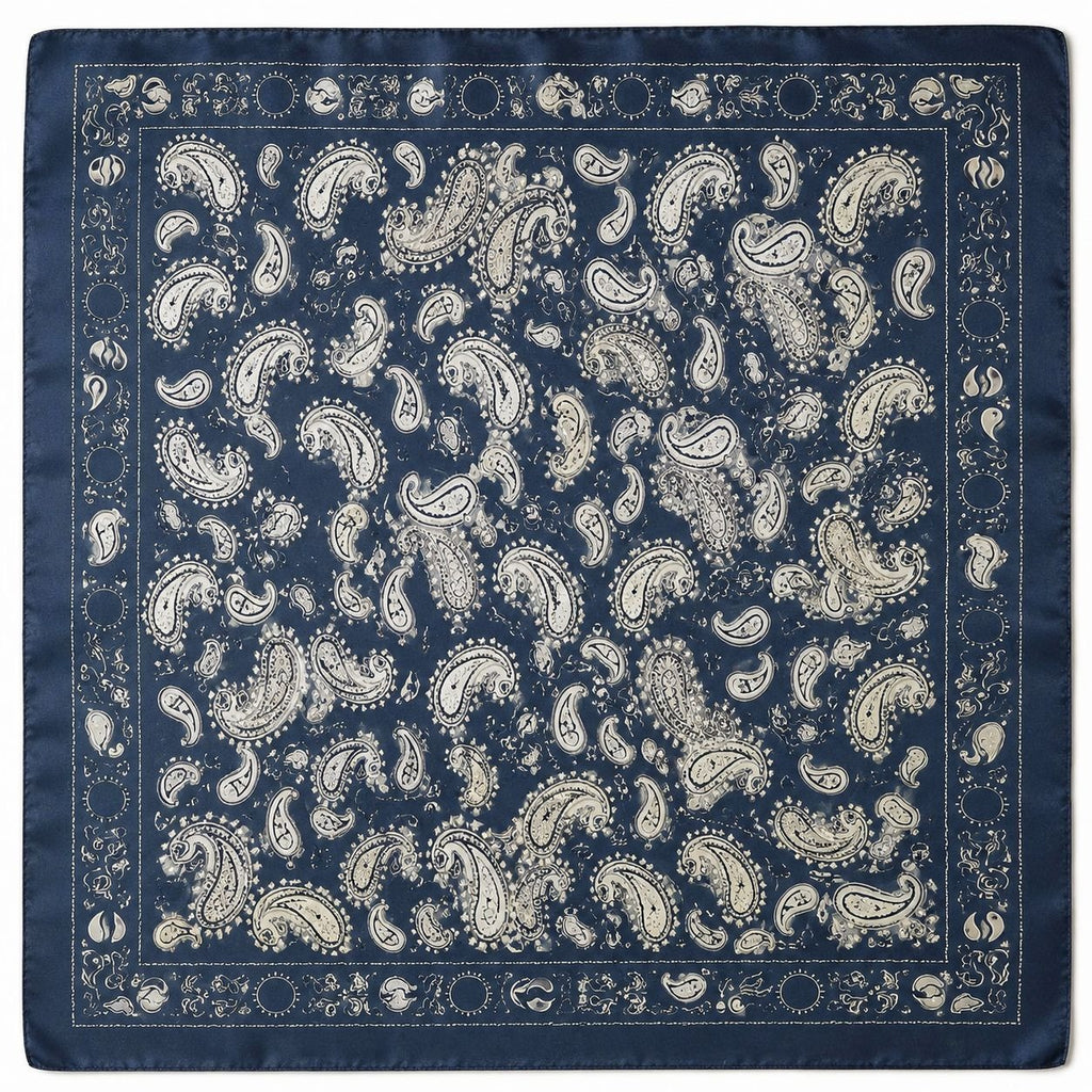Navy Satin Paisley Scarf Women Square Hair Neck Scarf Boho Western Bandana 27x27