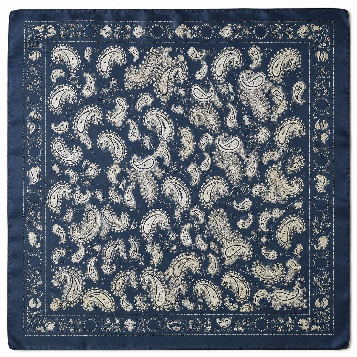 Navy Satin Paisley Scarf Women Square Hair Neck Scarf Boho Western Bandana 27x27