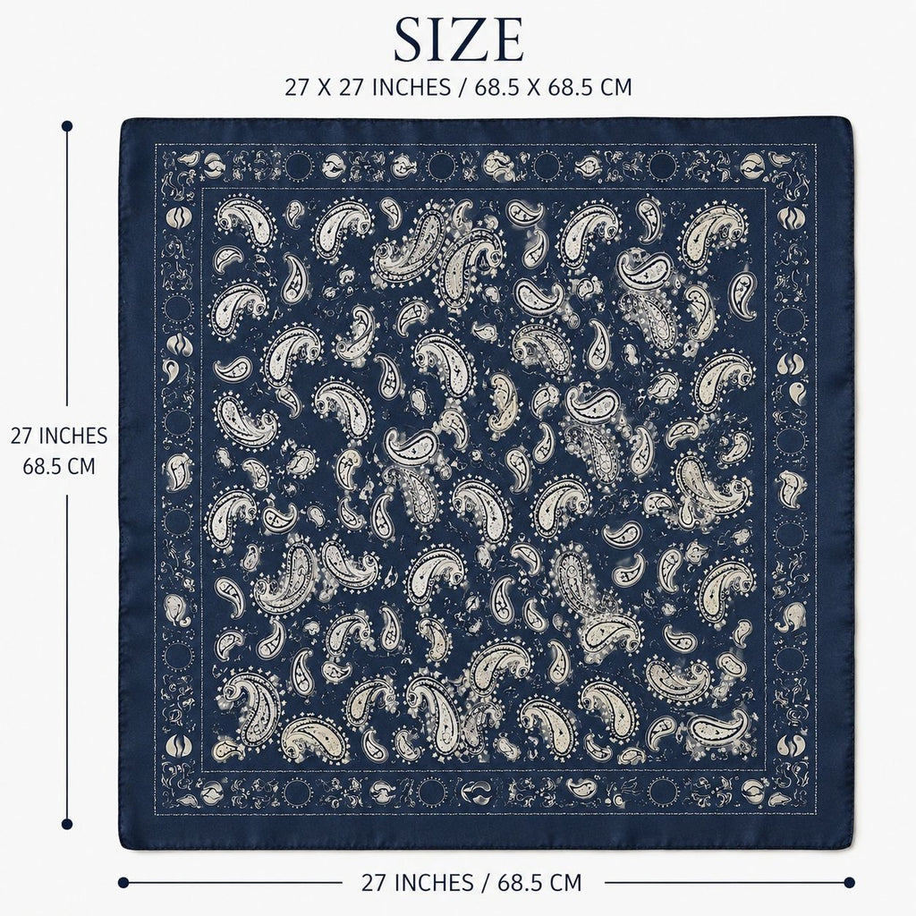 Navy Satin Paisley Scarf Women Square Hair Neck Scarf Boho Western Bandana 27x27 measurment