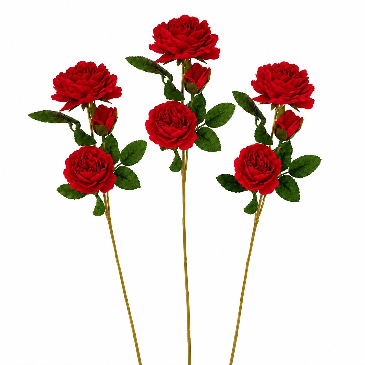 Red Garden Rose Stem Set of 3 Faux Roses Real Touch Open Bloom Floral Stem Wedding Decor Artificial Red Roses Cottagecore Decor