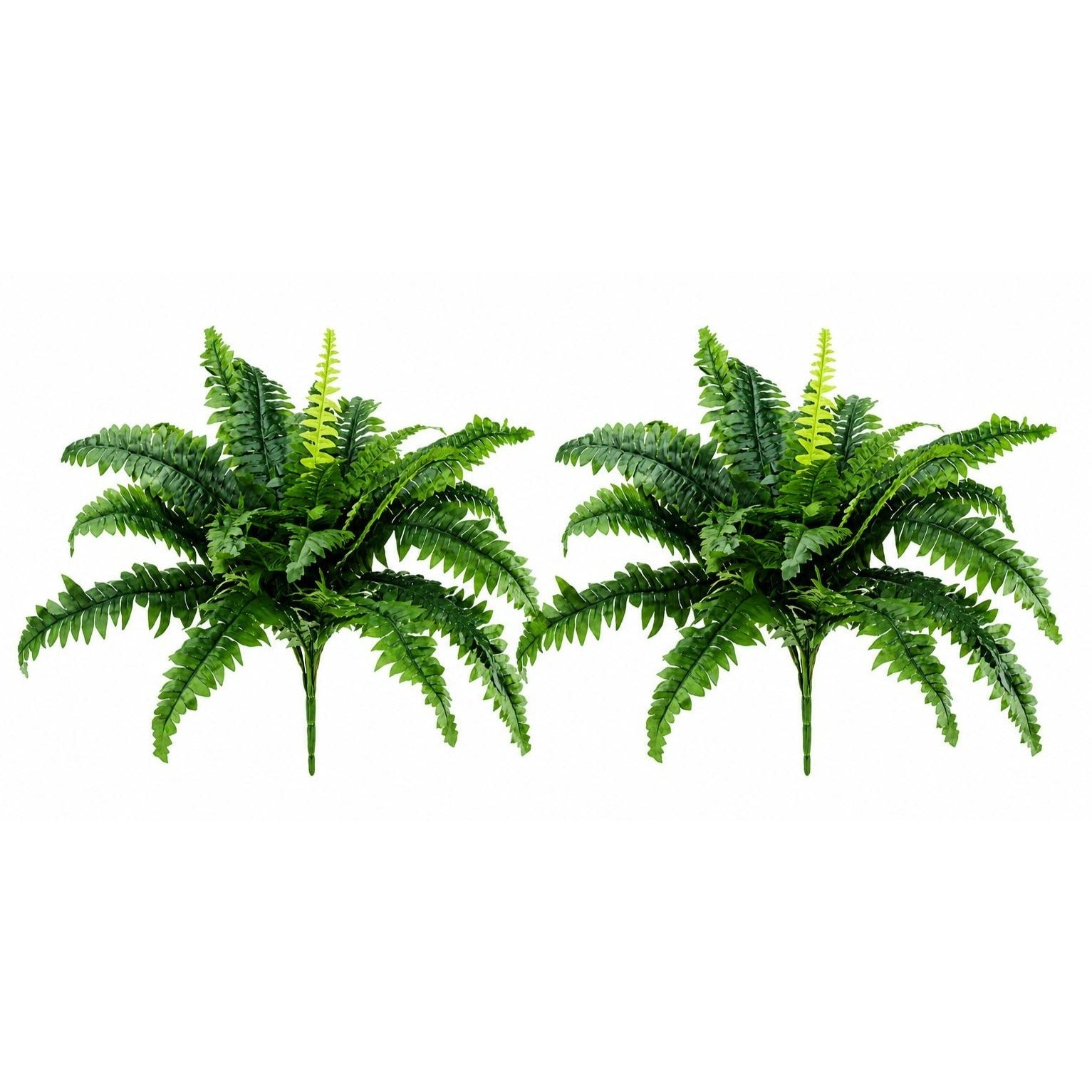 Set of 2 Faux Boston Fern Bushes 21 Inch Artificial Fern Greenery Bushes Realistic Indoor Outdoor Planter Filler Decor