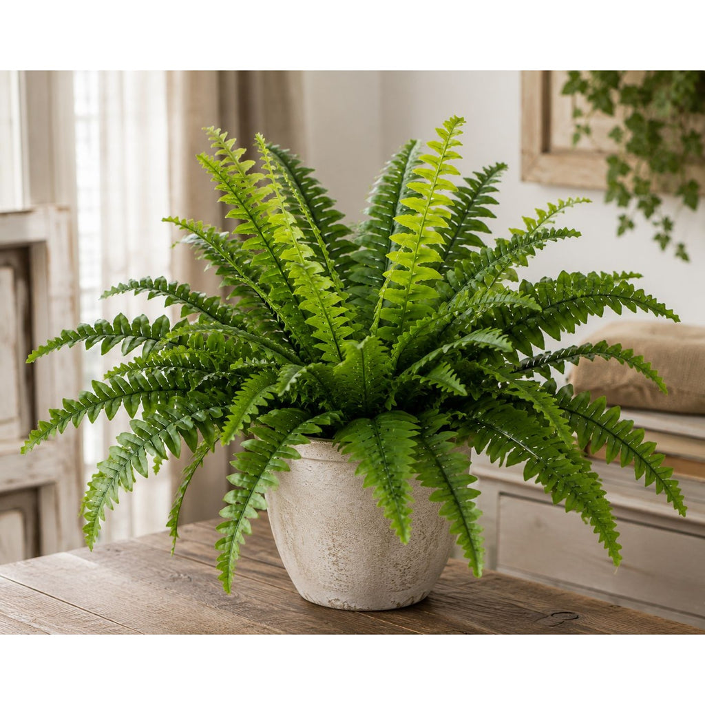 Set of 2 Faux Boston Fern Bushes 21 Inch Artificial Fern Greenery Bushes Realistic Indoor Outdoor Planter Filler Decor