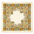 Luxury Paisley Floral Satin Scarf for Women – 27” Square Cream Gold Sage Green Polyester Satin Scarf, Elegant Boho Headscarf Neck Scarf