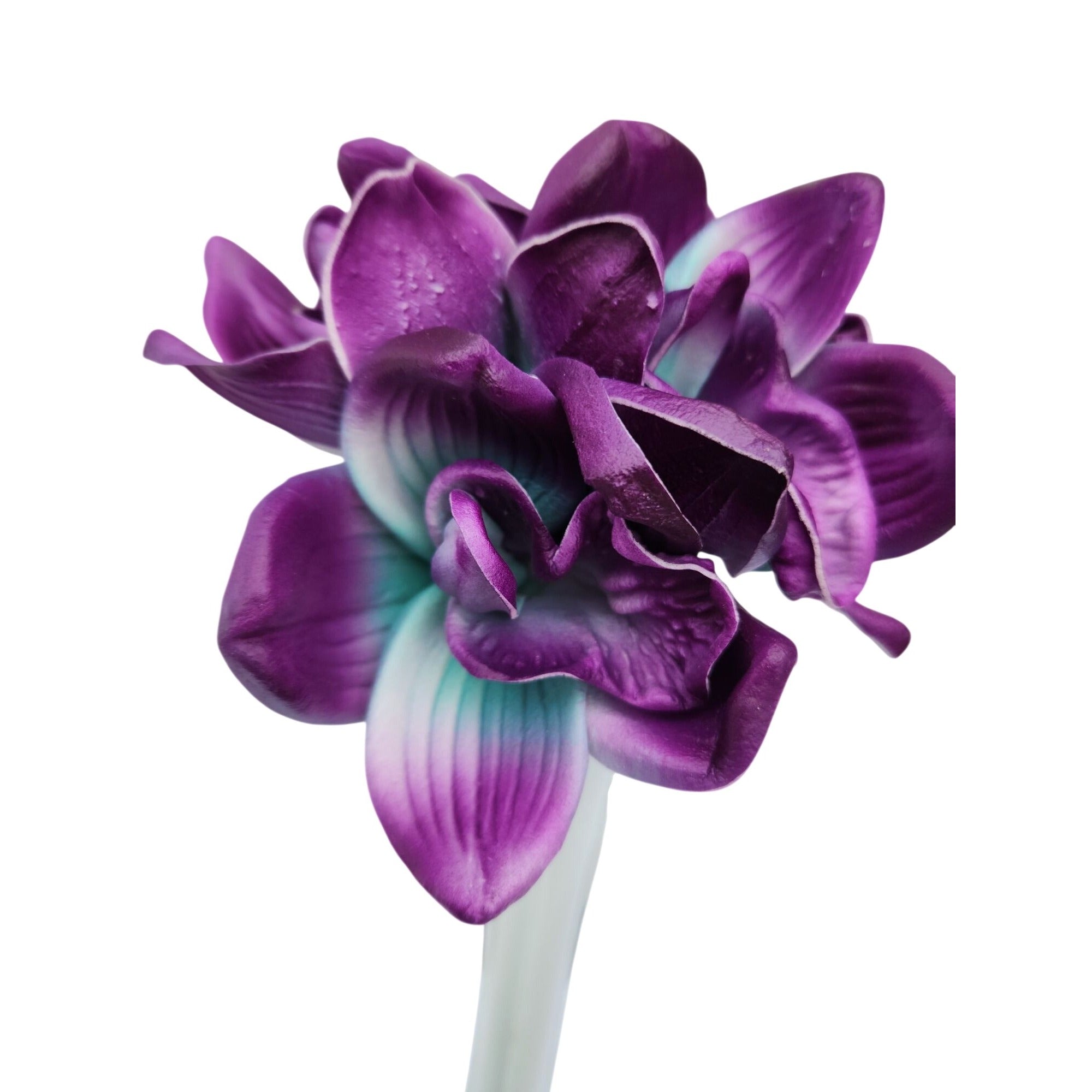 Artificial Purple Teal Orchids 5 Stems Faux Flowers Tropical Decor Wedding Crafts