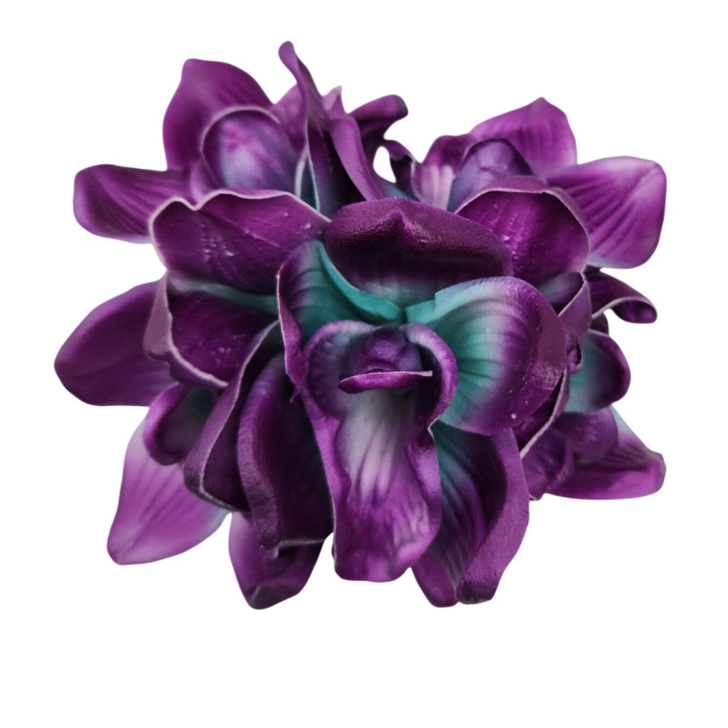 Artificial Purple Teal Orchids 5 Stems Faux Flowers Tropical Decor Wedding Crafts