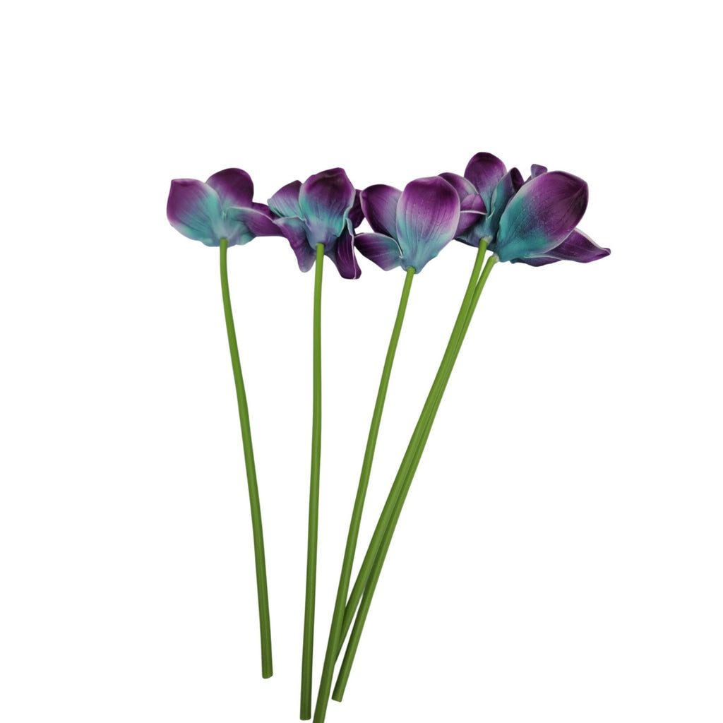 Artificial Purple Teal Orchids 5 Stems Faux Flowers Tropical Decor Wedding Crafts