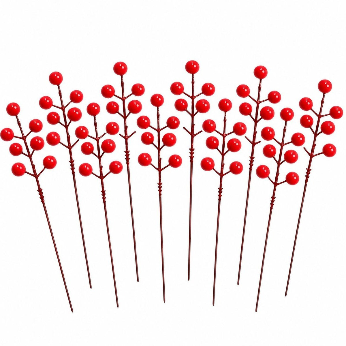 10 Artificial Red Berry Picks, 8-Inch Wired Christmas Wreath Garland Stems