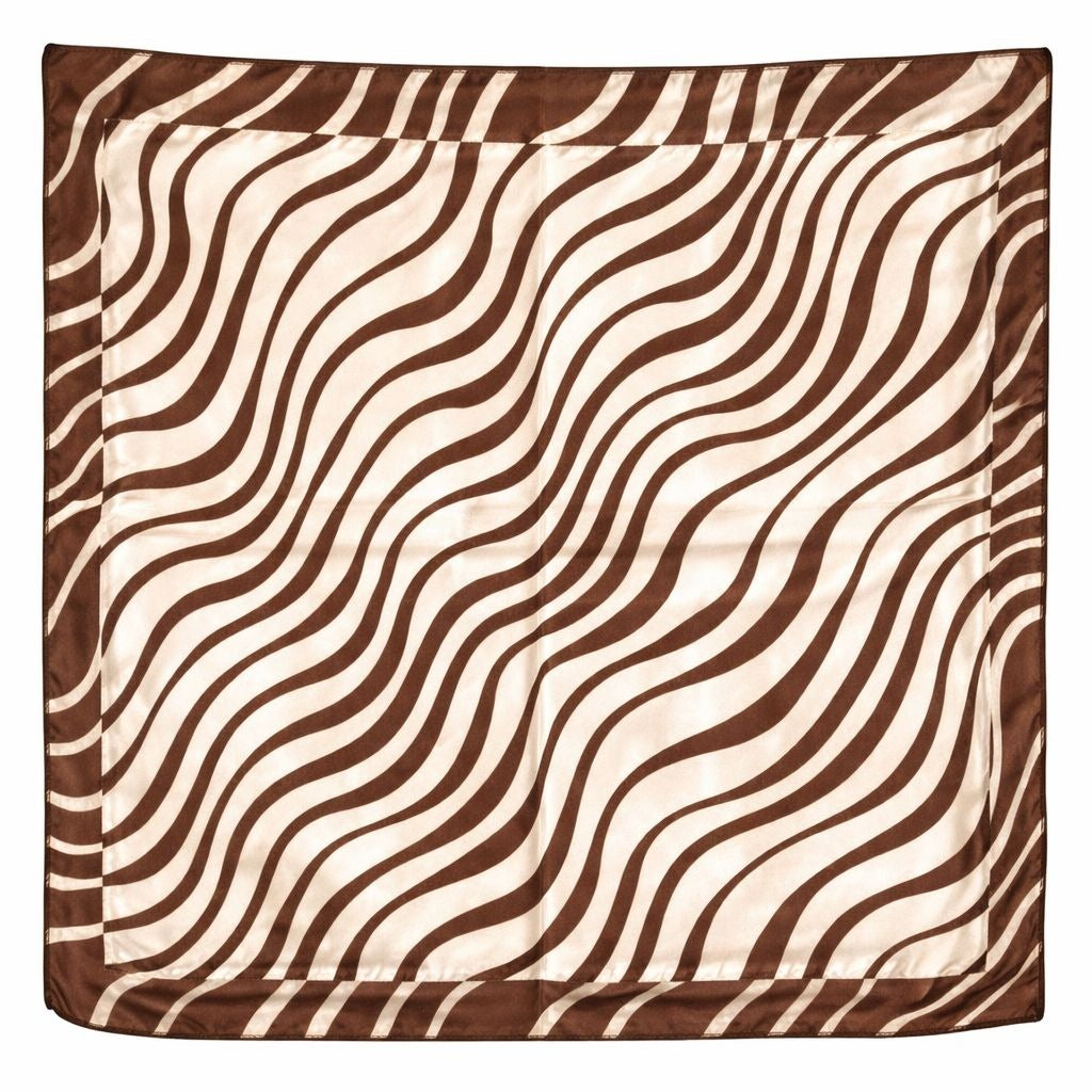 Brown Cream Zebra Print Satin Square Scarf 20x20 Hair Neck Head Wrap Designer Collection: Safari Wave