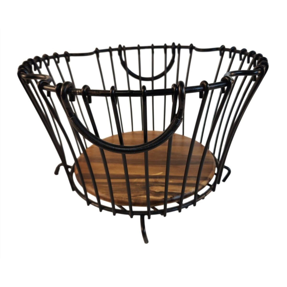 Black Wire Basket With Removable Wood Base Rustic Modern Storage Decor