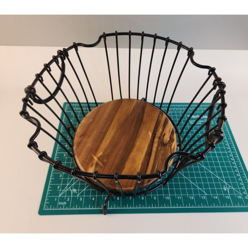 Black Wire Basket With Removable Wood Base Rustic Modern Storage Decor