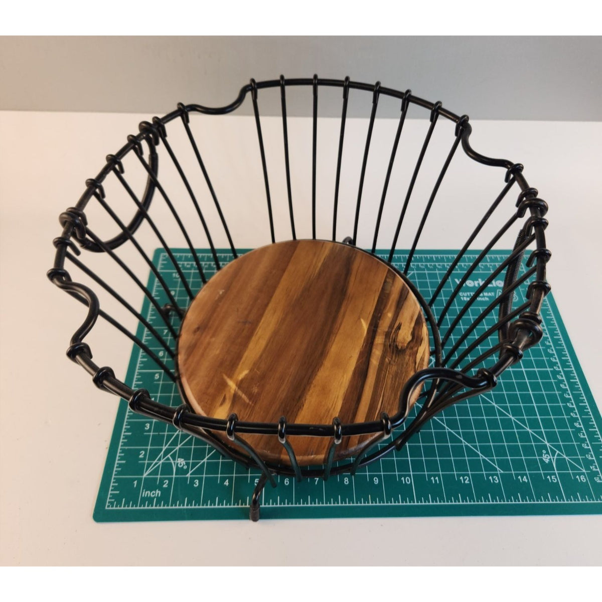 Black Wire Basket With Removable Wood Base Rustic Modern Storage Decor