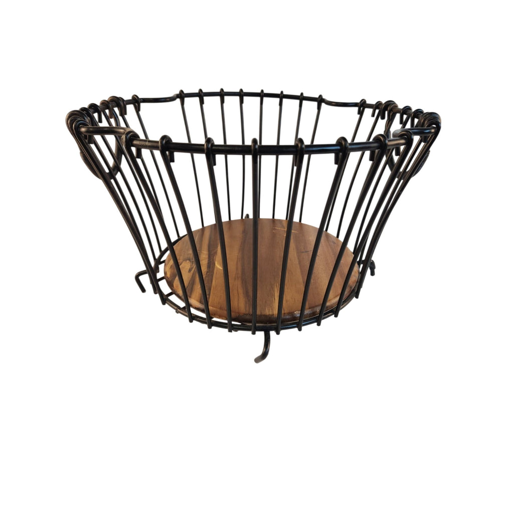 Black Wire Basket With Removable Wood Base Rustic Modern Storage Decor